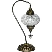 Halay Turkse Lamp Tafellamp Boogmodel Mozaïek Marokkaanse Handgemaakt Wit zikver
