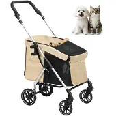 PawHut -Hundewagen-Polyester, Aluminium-80L x 48,5B x 106H cm-Khaki