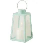 J-Line lantaarn + kaars - glas - turkoois - small - 2 stuks - LED lichtjes