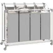 HOMCOM wasmand - met 4 vakken - met wielen - grijs