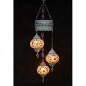 Halay Oosterse lamp 3 glazen multicolur oranje bollen mozaiek kroonluchter