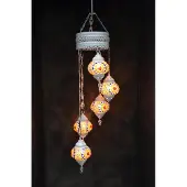 Halay Hanglamp multicolour glas mozaïek 5 bollen Turkse Oosterse Crèmewit Marokkaanse kroonluchter