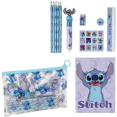TECHSALES Stitch Etui met Inhoud Pen met Kleuren Stickers Potloden- 8 pieces