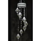 Halay Hanglamp multicolour glas blauw mozaïek Oosterse lamp kroonluchter Crèmewit 7 bollen
