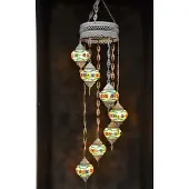 Halay Hanglamp multicolour glas zilver mozaïek Oosterse lamp kroonluchter Crèmewit 7 bollen