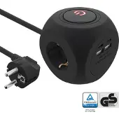 InLine stekkerdoos | 3 contacten | USB-A + USB-C | zwart | 2 meter