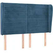 vidaXL Hoofdbord met randen 147x23x118/128 cm fluweel donkerblauw