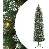 vidaXL Kunstmatige slanke kerstboom met 300 LED Groen en Wit 210 cm
