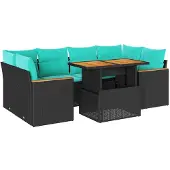 vidaXL 7-delige tuinmeubelset met kussens, zwart, polyrotan