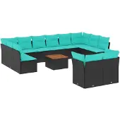 vidaXL 13-delige Loungeset met kussens poly rattan zwart