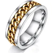 LGT JWLS Stalen herenring met Cubaanse gouden ketting-21.5mm