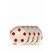 Vtwonen - Borden - Gebaksbord - Stippen - Rood - Set van 4 - Keramiek - 13cm