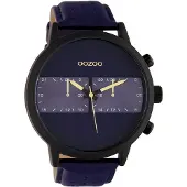 Oozoo Timepieces - Zwarte horloge met blauwe leren band - C10515 - Ø50