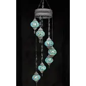 Halay Hanglamp multicolour glas blauw mozaïek Oosterse lamp kroonluchter Crèmewit 7 bollen