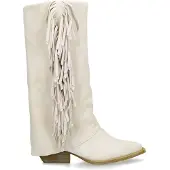 Manfield Off white suède cowboylaarzen met franjes | Maat 40