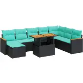 vidaXL 9-delige Loungeset met kussens poly rattan zwart