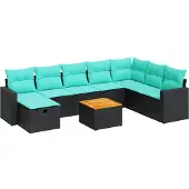 vidaXL 9-delige Loungeset met kussens poly rattan zwart