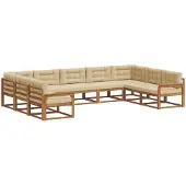 vidaXL Buiten bank set 9 st Natuurlijk en Beige