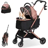 COMHOMA - Hondenbuggy Klapbaar 25 kg - 360° Draaibaar 4-in-1 - Roze goud