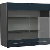 Vicco Fame-Line Glazen keukenkast – 80 cm Donkerblauw hoogglans