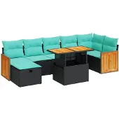 vidaXL 8-delige tuinmeubelset met kussens, grijs, polyrotan, acaciahout