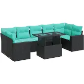 vidaXL 8-delige Loungeset met kussens poly rattan acacia zwart