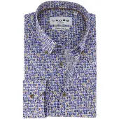 Ledub Overhemd blauw geprint bruin patroon button down