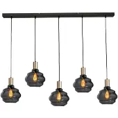 Masterlight 5-lichts hanglamp - goud - Porto met Ball smoke glazen - Ø 24cm