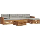 vidaXL Buiten bank set 6 st Natuurlijk en Licht Grijs