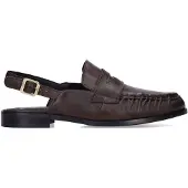 Manfield Donkerbruine leren slingback loafers | Maat 37