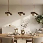 LumenXL Hanglamp Tona 3-lichts met travertin (natuursteen) en hout
