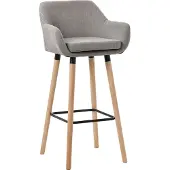 CLP Grant Barkruk - Met rugleuning - Voetsteun - houten frame - tot 150 kg belastbaar - Stof - grijs/natura
