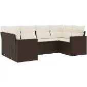 vidaXL 6-delige Loungeset met kussens poly rattan bruin