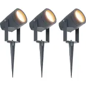 LEDVION - 3X LED Prikspots, Antraciet, IP44, 1W, 3000K, 1M Kabel, Tuinspots Buiten