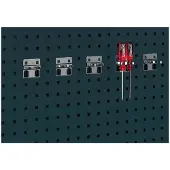 Bott Dubbele gereedschapsklem Perfo, Ø 19-22 mm, draaibaar, met brede voetplaat, B 60 x D 46 x H 60 mm, gegalvaniseerd metaal, zilver, 5 stuks
