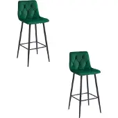 Leobert NADO Barkrukken – Set van 2 – Donkergroen Velvet – Zwarte Metalen Poten – Met Rugleuning – Met Voetsteun – Modern Design – Voor Keukeneiland, Bar en Keuken – Max. 110 kg per Kruk