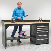 Datona Werkbank PRO - bamboe werkblad - 200 cm - zwart + bankschroef - Zwart