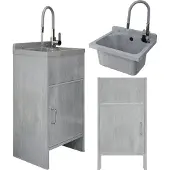 Granitan Loma Wasbak voor Wasruimte Garage met PVC Kast - Gootsteen Kraan en Sifon - 77x41x34cm - Grijs