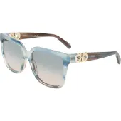 Ferragamo Zonnebril - - SF2109S - Acetaat - Beige gestreept &amp; blauwe glazen - Vierkante vorm