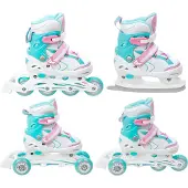 Raven Lia 4-in-1 kinderschaatsen/Schaatsen, Verstelbaar 34-37, LED Wielen