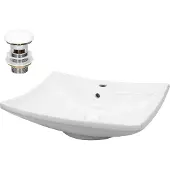 LuxeBath wastafel, opzetwastafel, rechthoekig, 60,5x46x16,5 cm, wit, van keramiek, inclusief afvoerputje met overloop