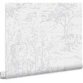 Laura Ashley Toile de Jouy Behang - Dieren - 10mx52cm - Grijs
