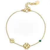 Yehwang Armband met klavertjes en gekleurd steentje - Groen