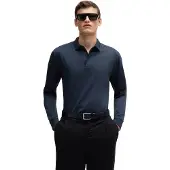 BOSS black polo normale fit donkerblauw effen katoen