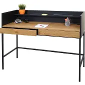 MCW Bureau -J79, bureau computer bureau werktafel, lade 120x50cm hout metaal ~ eiken-look