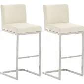 CLP Paros Set van 2 barkrukken - RVS Frame - Rugleuning & Voetsteun - Draagkracht 240 kg - Design Barkruk - Kunstleer - creme