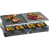 Clatronic Raclette met hete steen en omkeerbare grillplaat | Grill met natuurlijke grillsteen | Voor 8 personen | Met instelbare thermostaat | RG 3518