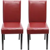Mendler Set van 2 eetkamerstoelen Keukenstoel Littau ~ leer, rood, donkere poten
