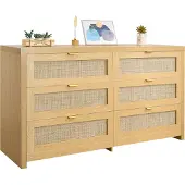 Vevor Rattan Commode met 6 Laden en Metalen Handgrepen