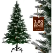 Casaria Kerstboom 180cm PVC – Sneeuw Effect Denneappels - Groen-Wit